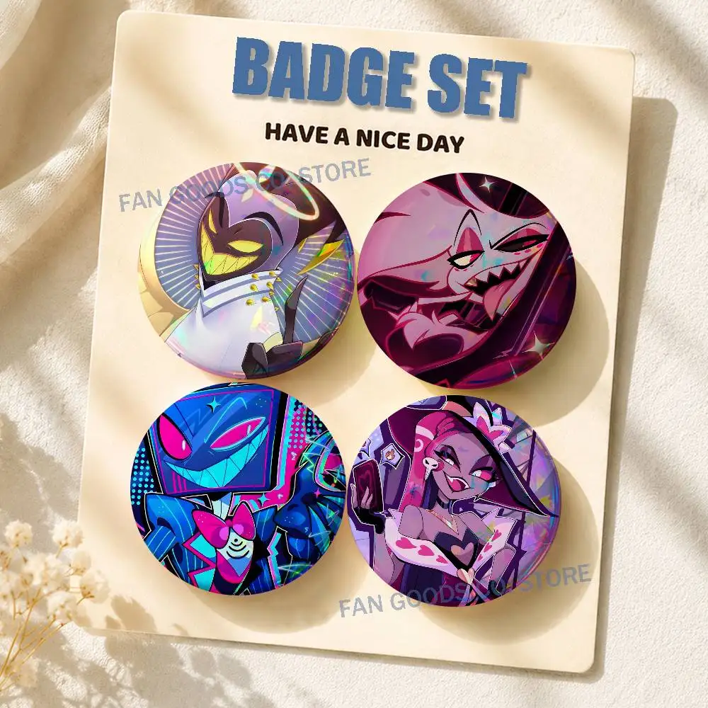 H-Hotel Anime H-azbinS Brooches for Backpack Accessories 25,32,44,58,75mm Round Enamel Pins 2-piece set Cartoon Anime Badge
