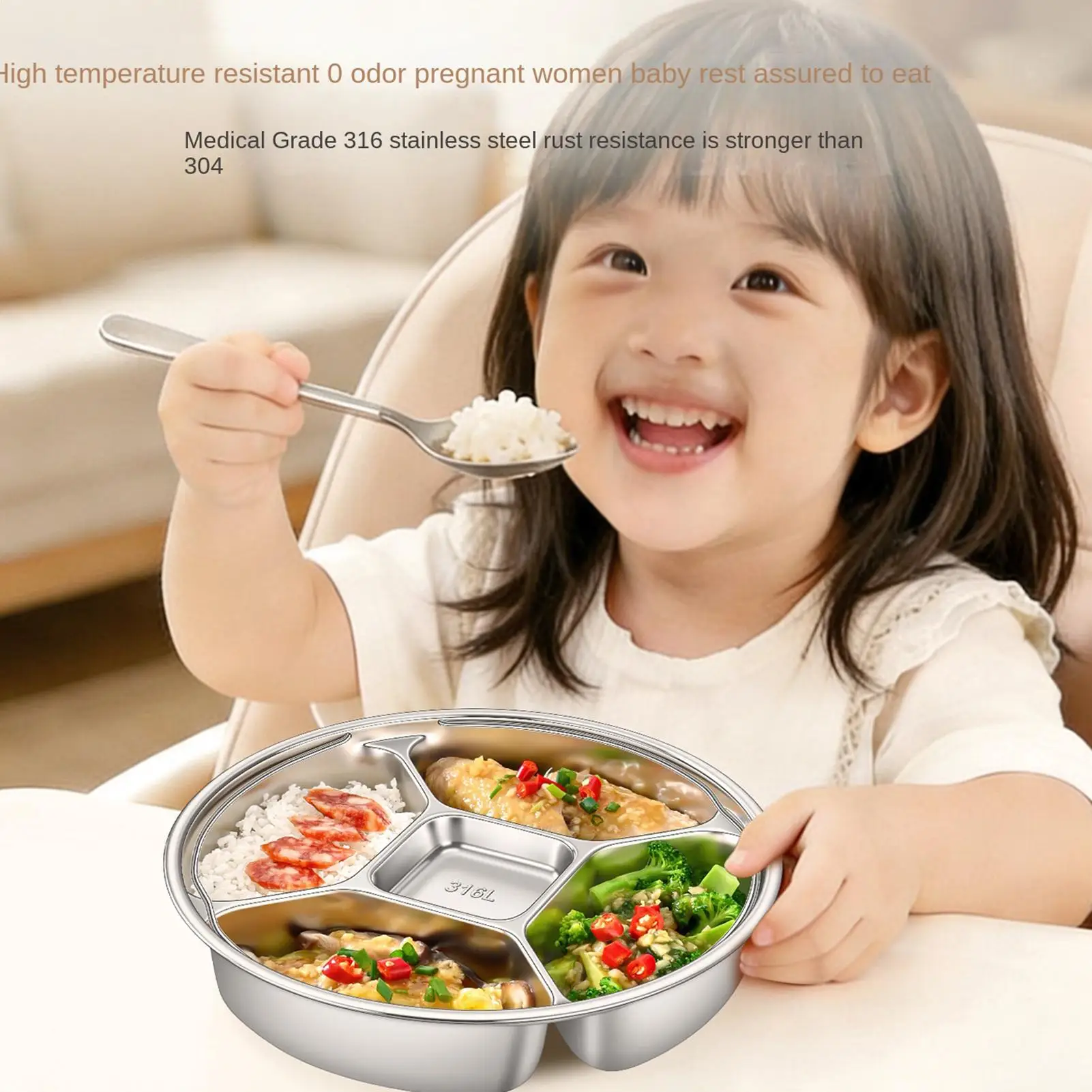 Stainless Steel Partitioned Steaming Tray with Anti Odor Properties Thickened Quantitative Serving multi Compartments