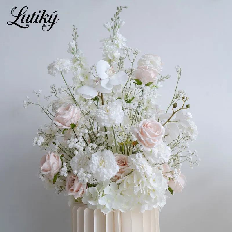 Blanc Rose sol fleur rangée décor mariage toile de fond Table pièce maîtresse boule florale souffle 