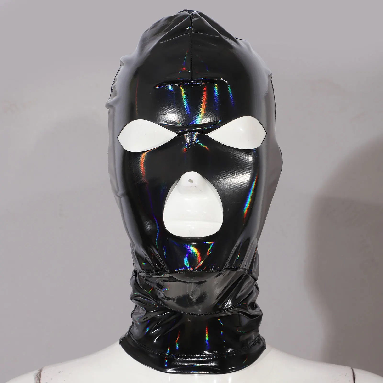 Adult Full Cover Latex Masks 3-Hole Cutout Back Zipper Hood Fancy Gradient Balaclava Headgear for Club Carnivals Crossdressing