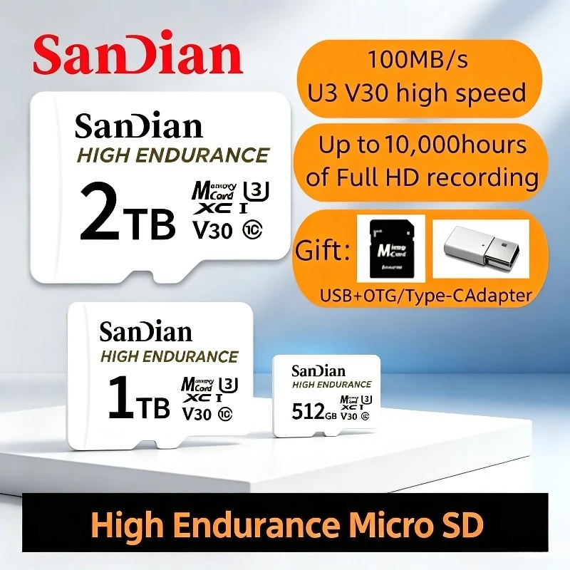 2026 V30 U3 C10 256GB High Endurance Micro TF Memory Card Anti-Loss Recording SD Card For Dashcam Home Surveillance Monitoring
