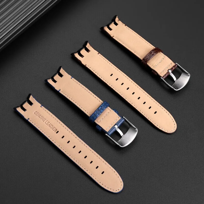 Cowhide Bracelet strap 21mm For Swatch YRS403 412 402G Series Wrist Strap Black Blue Brown Watchbands Man Watch band Accessories