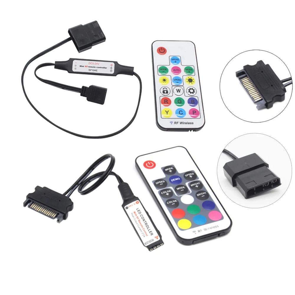 SATA Molex RGB Controller 5V 3Pin 12V 4Pin For Computer Cpu Case Cool Fan LED Light Radiator for WS2812B RGB LED Light Strips