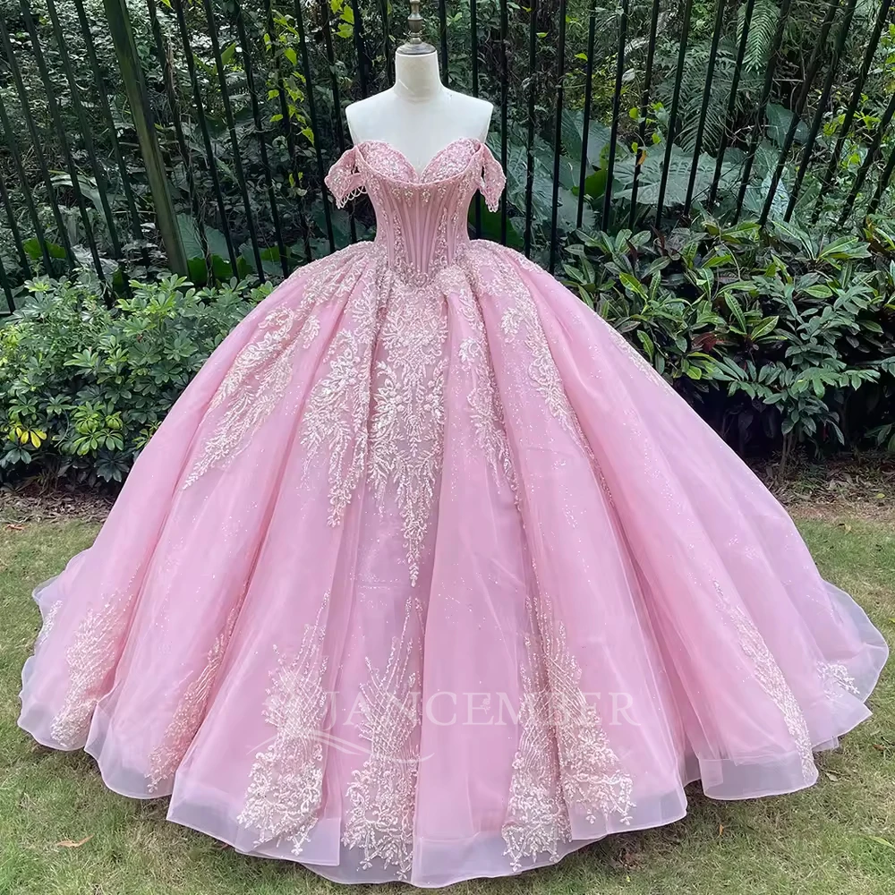 

Princess Style Quinceanera Dress for Girls Off-Shoulder Pink Ball Gown Detail Customizable 15th Birthday vestido quinceañeras