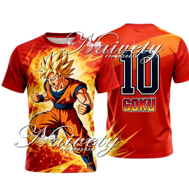 2026 Dragon Ball Goku Super Saiyan Flame Retro Quick Dry Sports T-Shirt Adult Kids Oversized Sweat-Wicking Short Sleeve