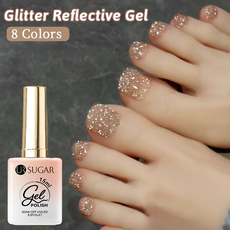 UR SUGAR 15ml Champagne Gold Sliver Reflective Glitter Gel Nail Polish Varnish Semi Permanent Soak Off UV Gel For Manicure Art