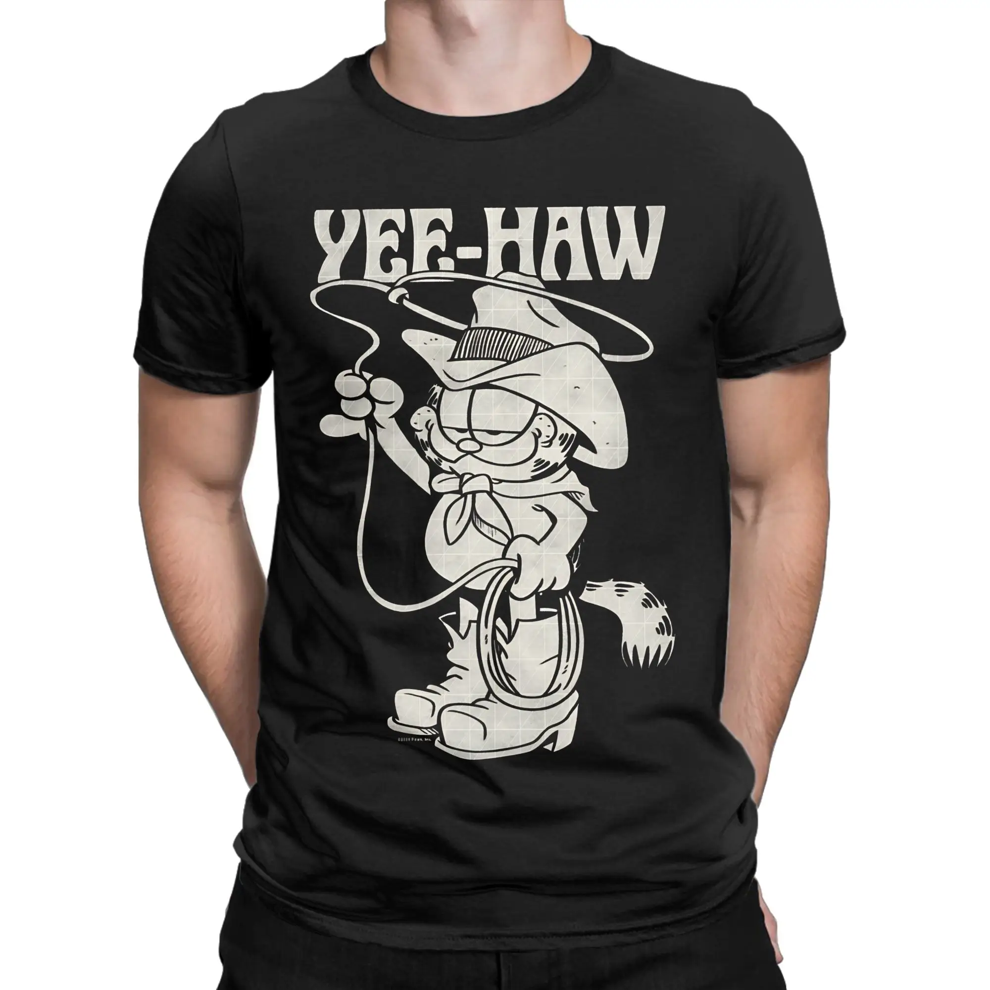 Camisetas Garfields Cowboy Yee-Haw Vintage Retro Big Chest, camiseta de algodón, camisetas de manga corta con cuello redondo, ropa de talla grande