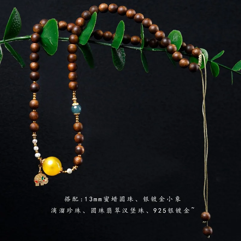 Green Nha Trang Agarwood Multi-wrap Bracelet Buddhist Beads DIY Elephant Amber Bead Necklace Sweater Chain Gifts