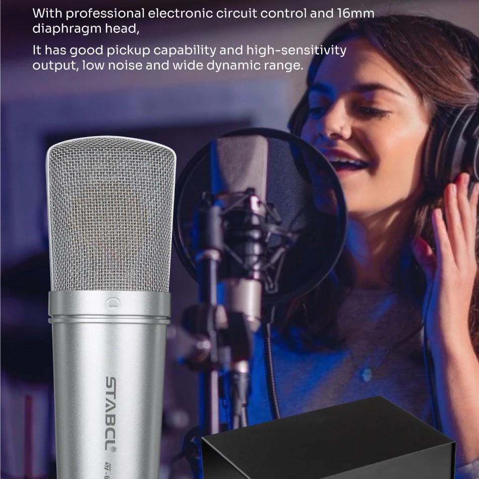 Professional Handheld Studio Condenser Microphone 48V Power Supply for Live Video Recording and Singing Room Podcast Equipment