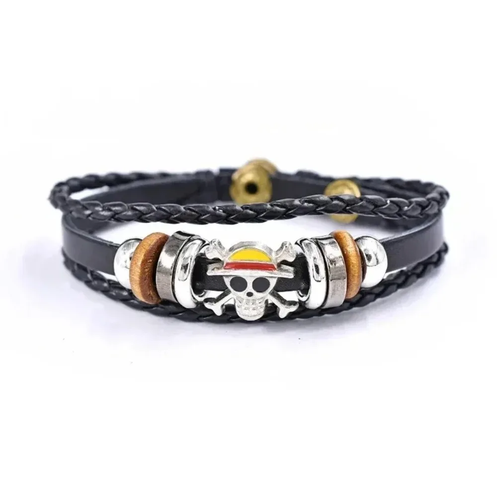 NEW! Anime One Piece Bracelet Luffy PU Bracelet Cosplay Accessories Straw Hat Pirate Jewelry Leather Bracelet Birthday Gifts