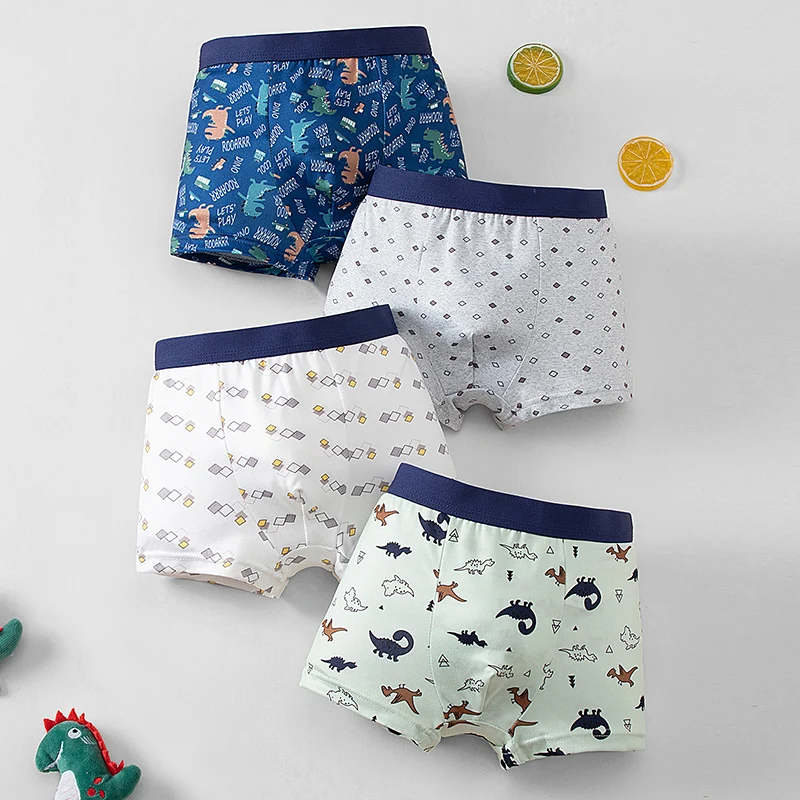 

Детское модное нижнее белье из 4 предметов с забавным мультяшным принтом, удобные брюки с эластичной резинкой на талии для мальчиков, милые домашние шорты