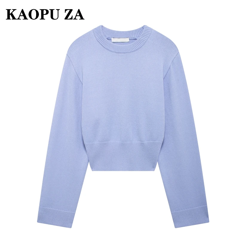 KAOPU ZA 2024 New Autumn/Winter Woman's Casual Solid Color O-Collar Sweater Jumper Women Clothing Fashion Long Sleeve Knit Top