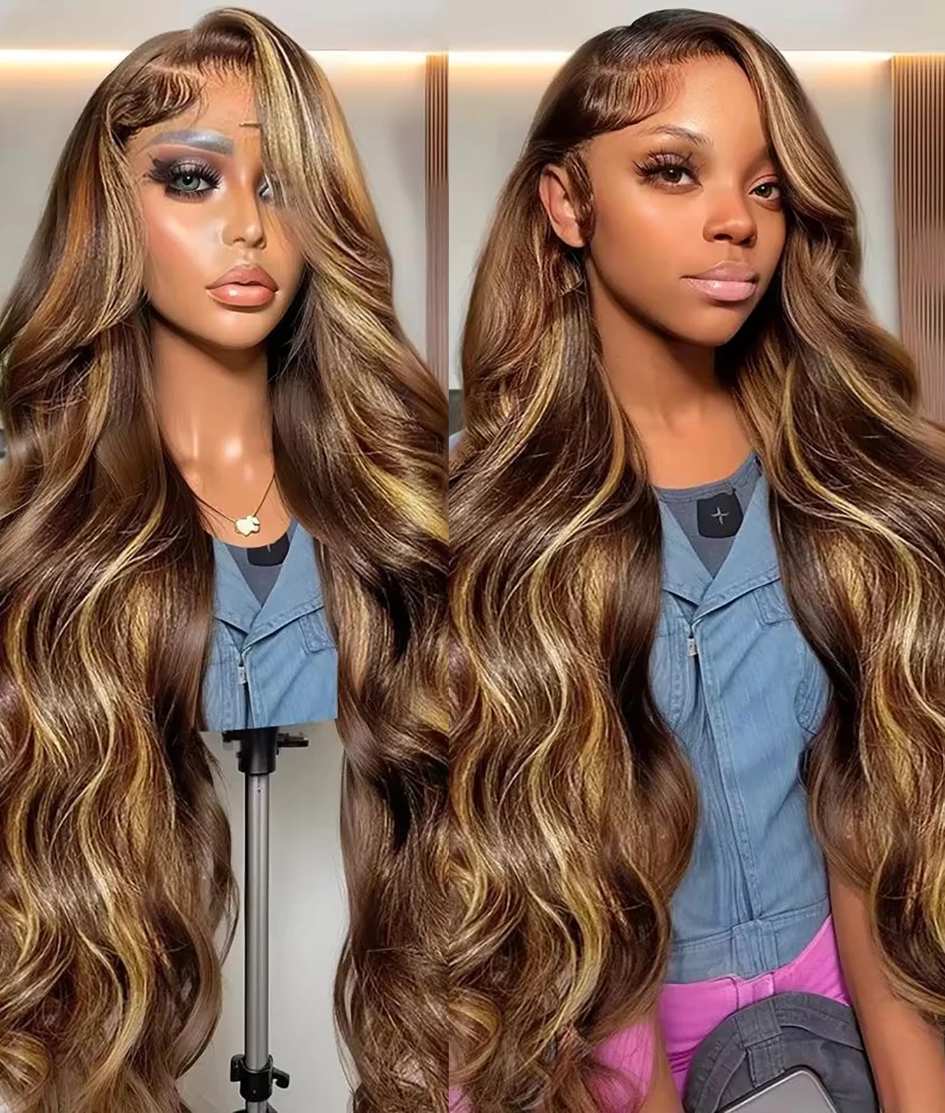 

Highlight Ombre Lace Front Wig Human Hair Honey Blonde Body Wave 13x4 HD Lace Front Wigs Pre Plucked 200 Density Wigs for Women