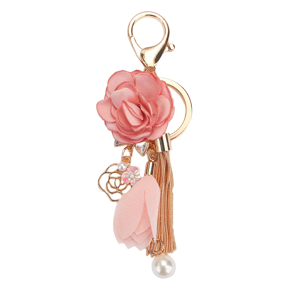 

Pink Clef Gold Color Pendant Bow Rose Flowers Key Ring Key Chain Keychain Tassel