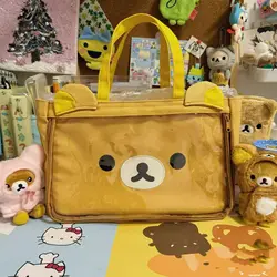 Japanese cartoon cute rilakkuma pain bag storage bag transparent layer beach doll bag shoulder handbag clothes organizer