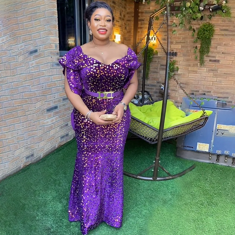 

African Evening Party Dresses For Women Elegant Wedding Proms Africa Clothing Sequins Maxi Dress Robe Africaine Femme