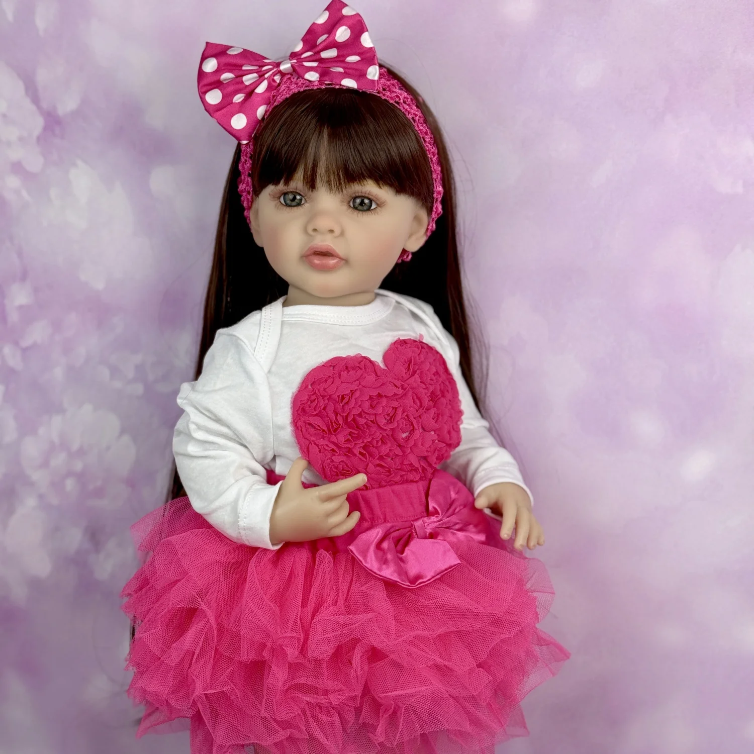 Giocattolo per bambola rinata con corpo in vinile completo da 55 cm, bambola da principessa per capelli lunghi con abito rosa, regalo di compleanno, giocattolo da bagno