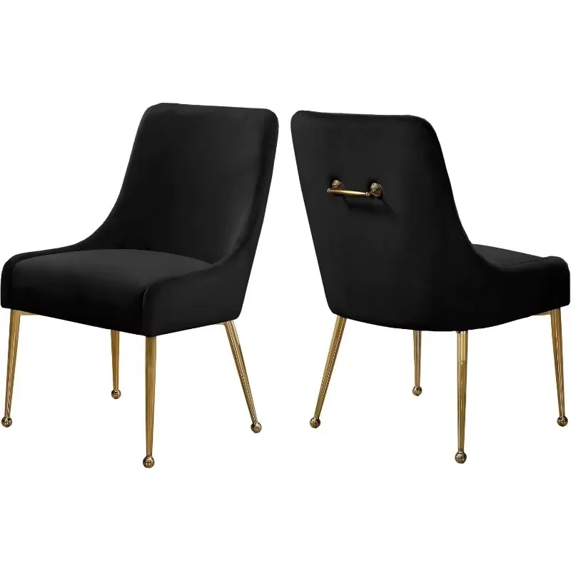 Contemporary Velvet Upholstered Dining Chair with Polished Gold Legs, Set of 2, 24