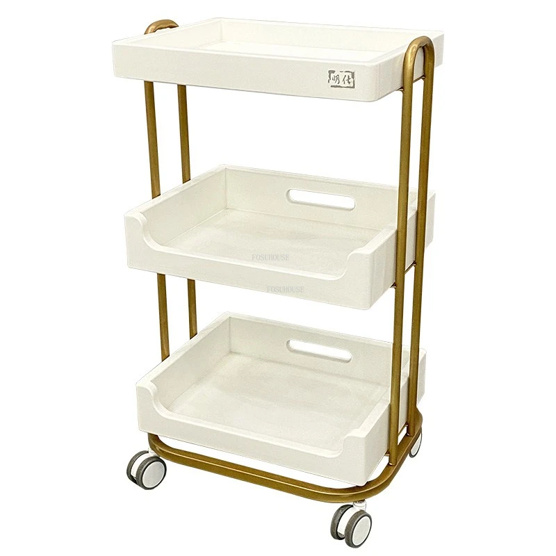 New Beauty Salon Trolleys Light Luxury Salon Furniture Beauty Salon Storage Drawer Rack Home Simple Snack Trolley with Wheels