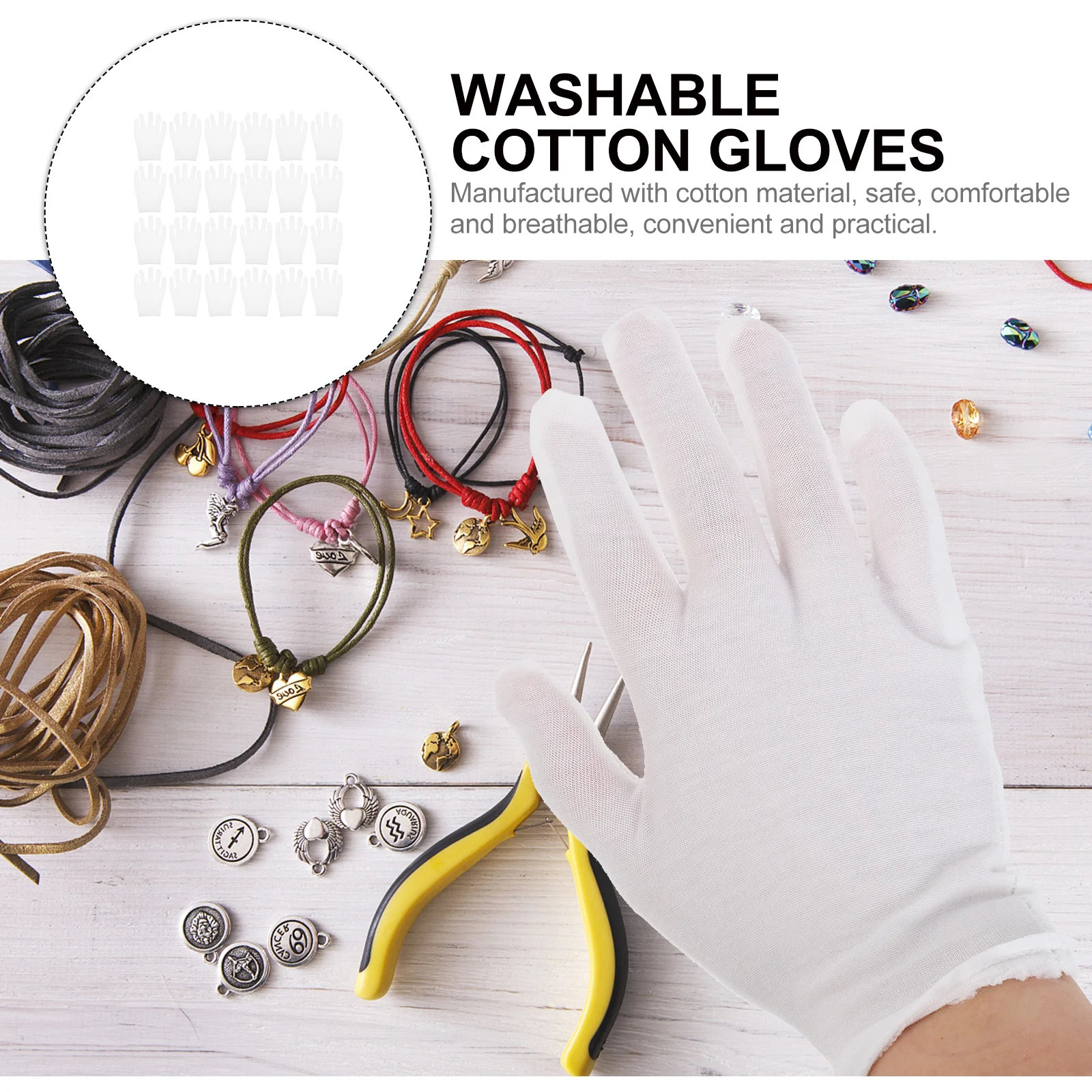 

12Pairs Cotton Hand Covers White Washable Elastic Gloves for Jewelry Inspection Watch Checking Comfortable Breathable