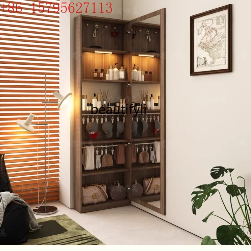 

02Floor-to-ceiling jewelry cabinet with mirror decoration, bedroom wardrobe storage, narrow cabinet against the wall, combinatio