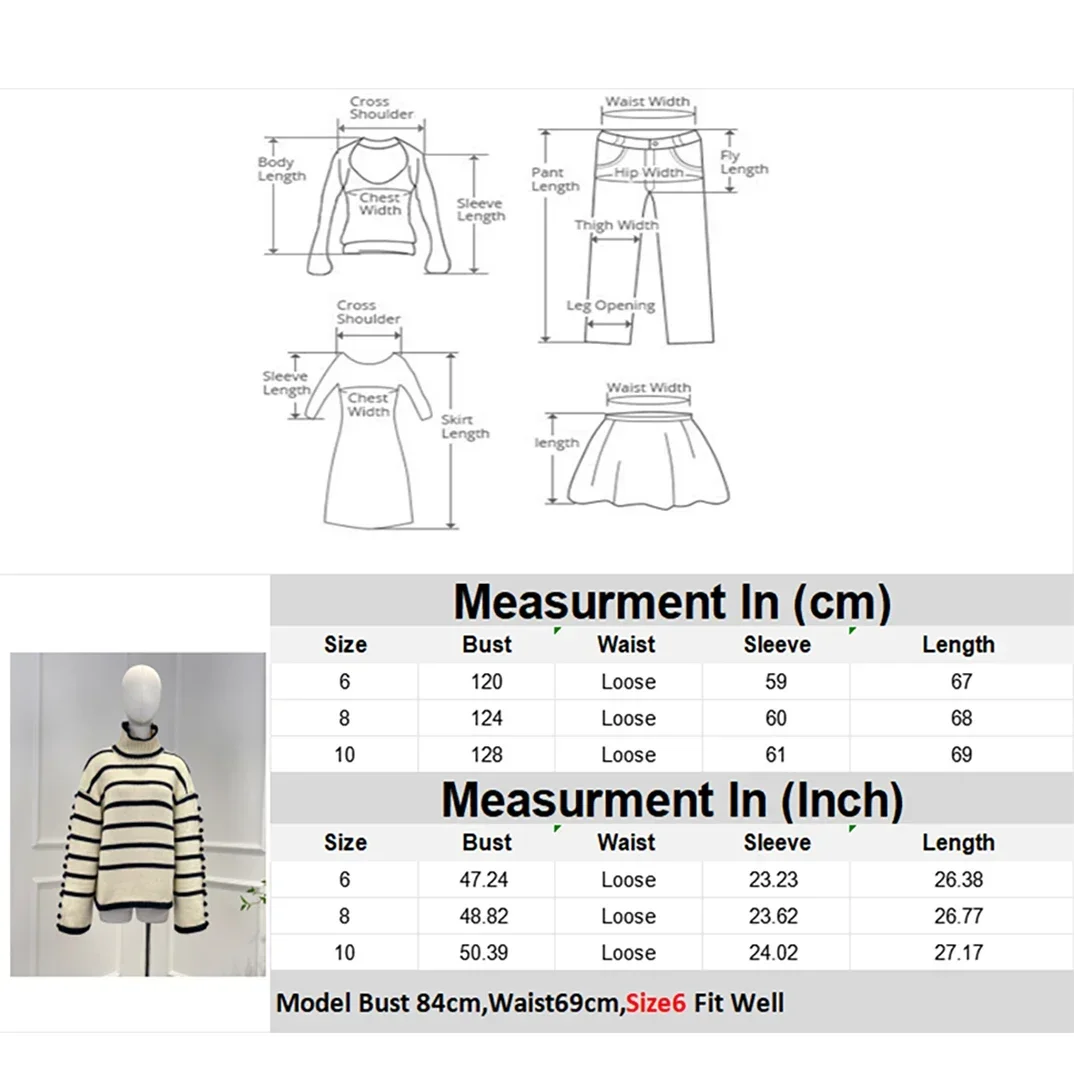 2023 New Arrival Fall Winter High Quality Beige Turtleneck Striped Long Sleeve Casual Pullover Sweater for Women