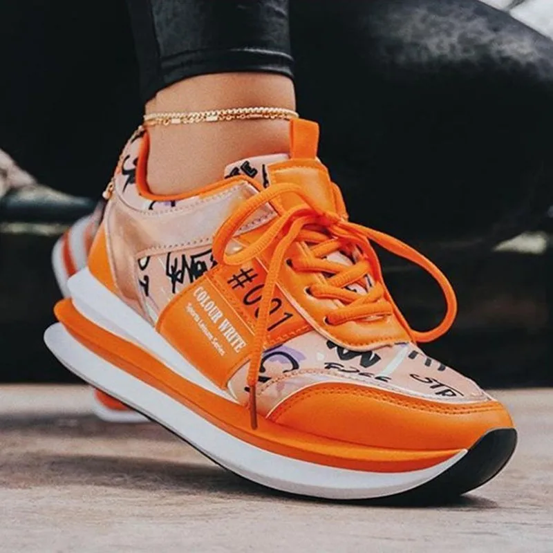 2022 New Simple Running Women's Sneakers Heightened Thick Bottom Spring Women's Casual Shoes Orange Plus Size 43 Women's Shoes