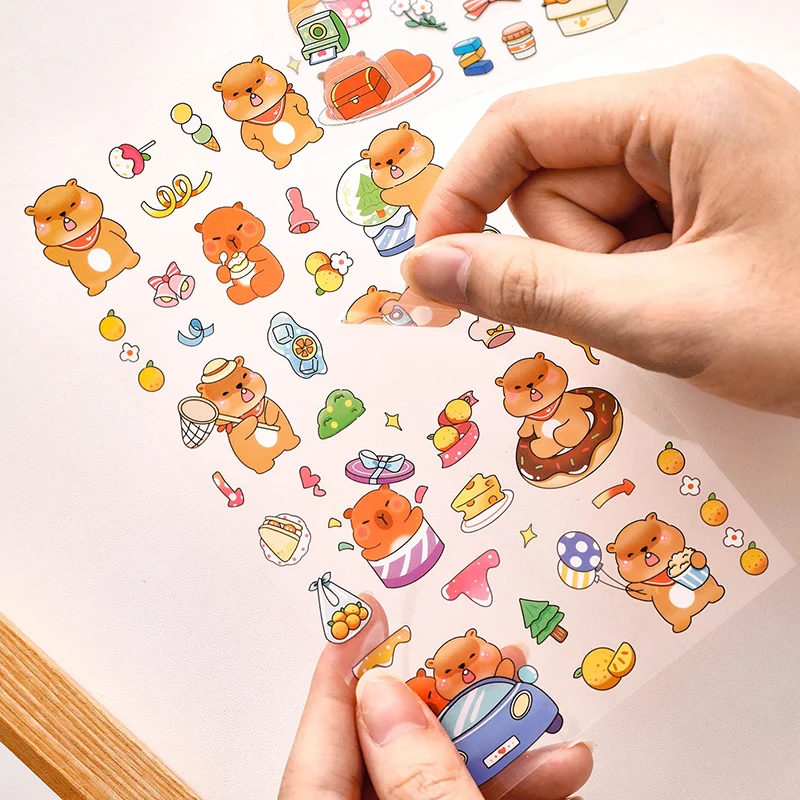 

6sheets Cute Capybara PET Sticker Aesthetic Hand Accounting Transparent DIY Children's Decoration Scrapbooking Supplies