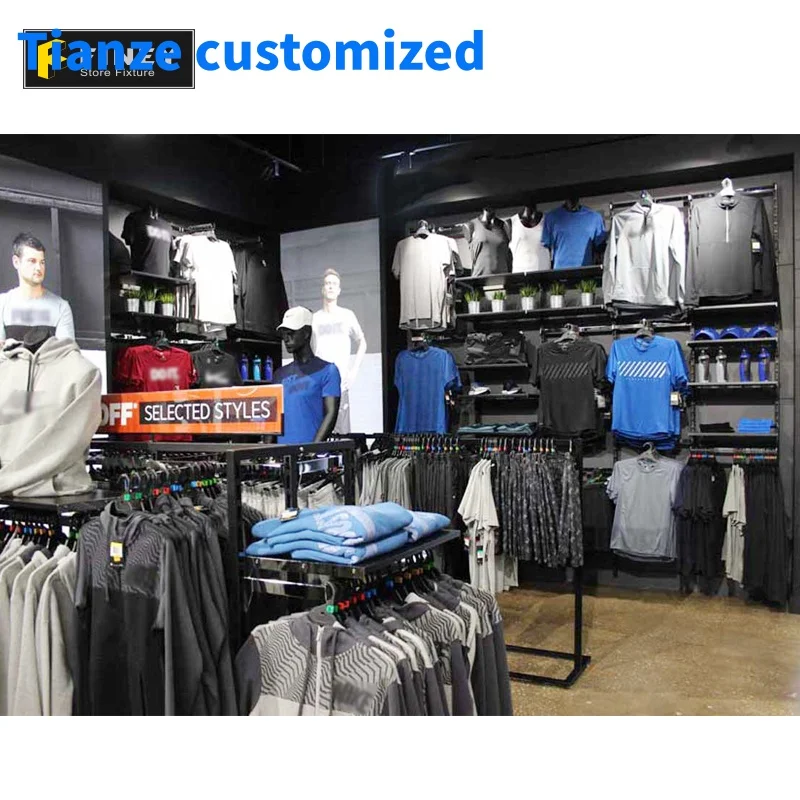 （customized）OEM Supplier Factory Price Customized Shop Interior Design Decoration Sports Shop Fittings Garment Display Racks