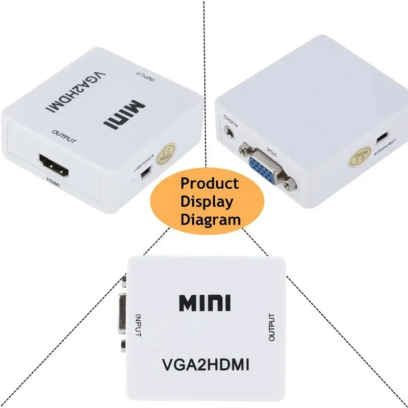 GRWIBEOU 1080P VGA 2 HDMI Audio Adapter Connector VGA2HDMI Mini VGA to HDMI Converter with Audio for PC Laptop to HDTV Projector