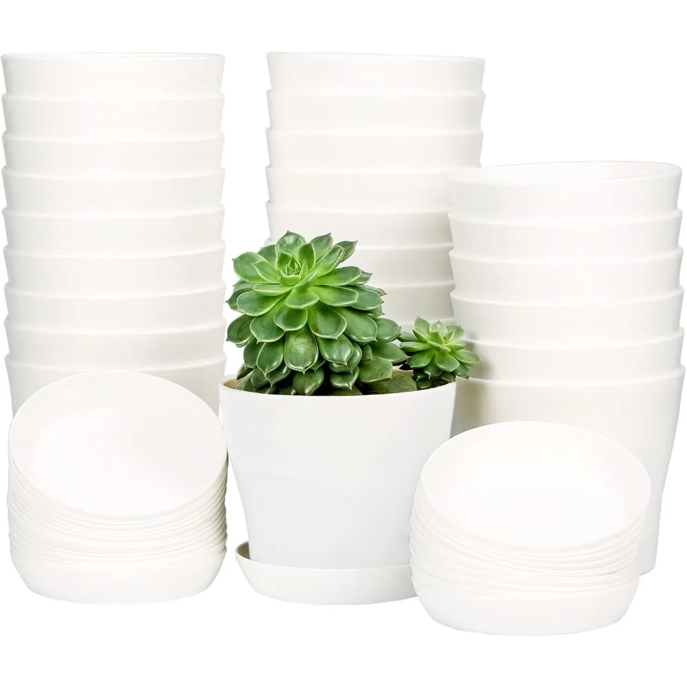 

25 Pcs Plastic Planters Indoor Flower Plant Pots, Mini Flower Seedlings Nursery Pot with Pallet, Modern Decorative Garde
