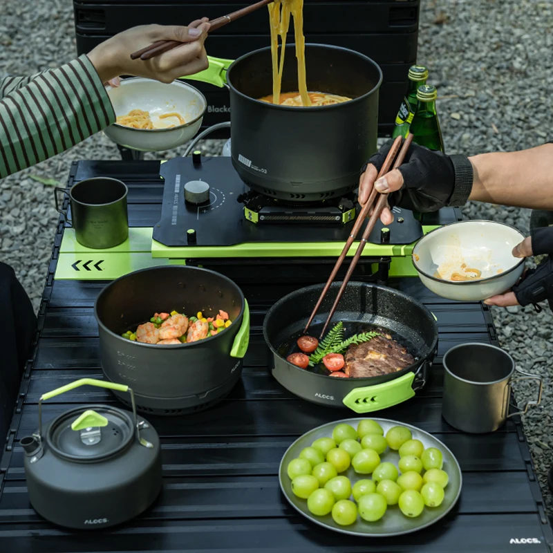 Imagem -06 - Alocs-conjunto de Panelas de Acampamento Panela Fry Pan Chaleira de Água Compact Mess Kit Engrenagem para Mochila Viagem Piquenique Liga de Alumínio Cw-c65