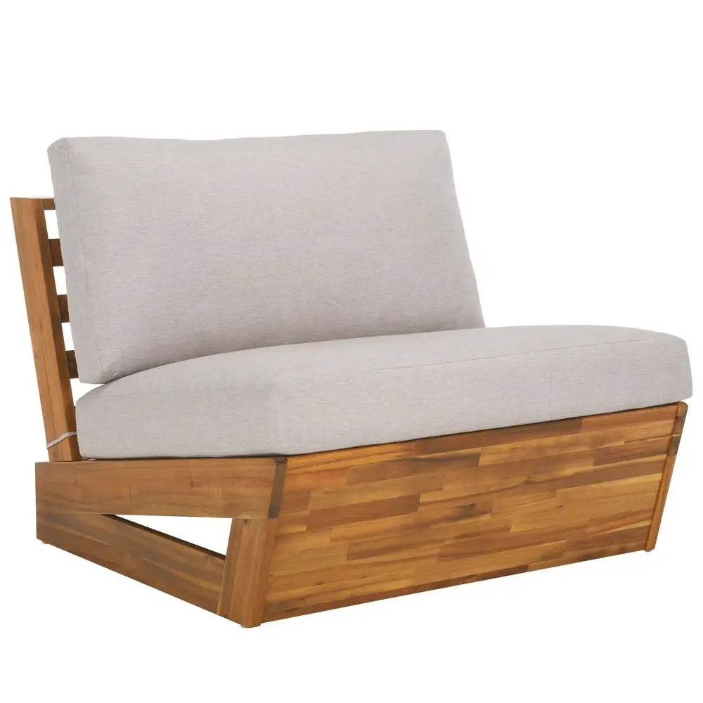 

Outdoor Lynn Lounge Chair Set of 2 Natural amp Light Grey Solid Wood with Cushion Modern Slatted Lounge Design Ideal for Patio,