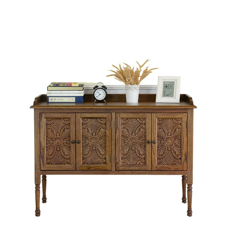

LMM solid wood dining side cabinet retro pastoral carved oak antique side cabinet