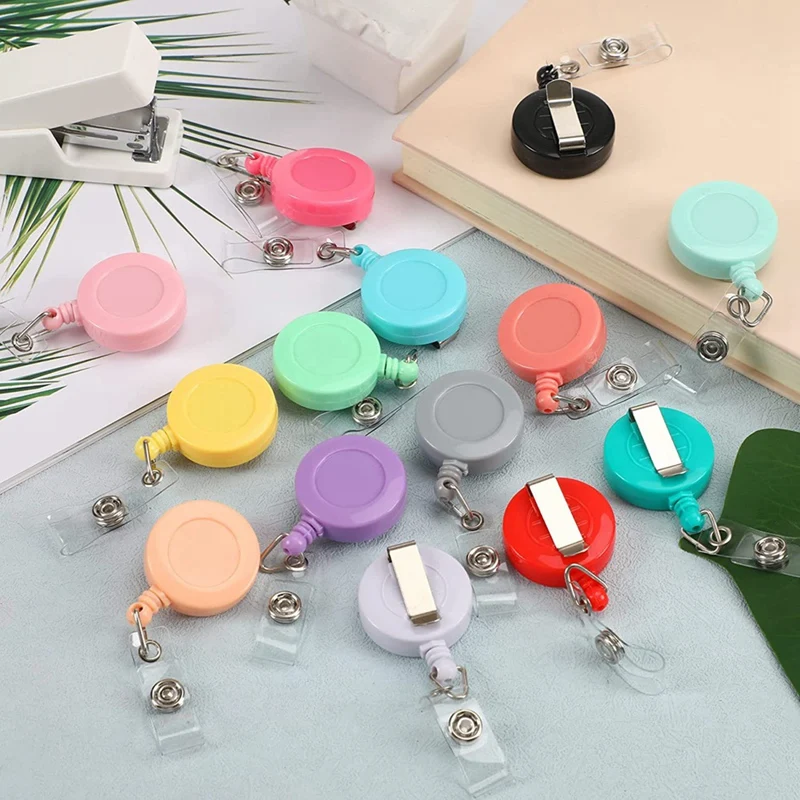 50 Pcs Mixed Solid Color Nurse Students  ID Badge Holder Retractable Badge Reels ABS For Hanging ID Card