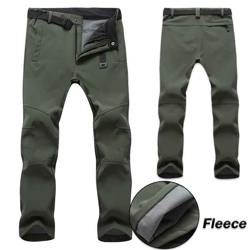 

2023 Winter Warm Men Soft Shell Pants Travel Waterproof Outdoor Camping&Hiking Pants Fleece Windproof Skiing Trousers