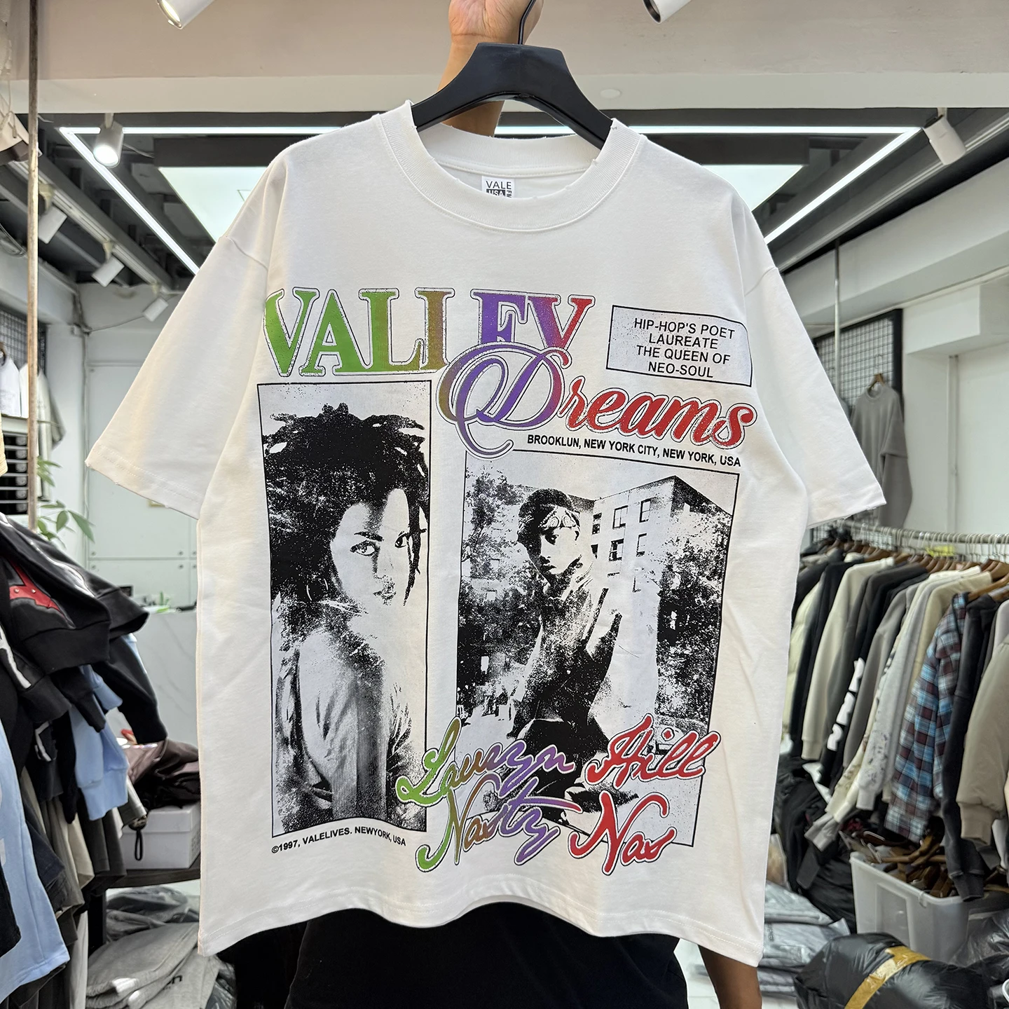 Summer Retro Print  Letter Short Sleeve Loose Casual round Neck T-Shirt Men's Fashion Trendy Cut-Off Neck T-Shirt