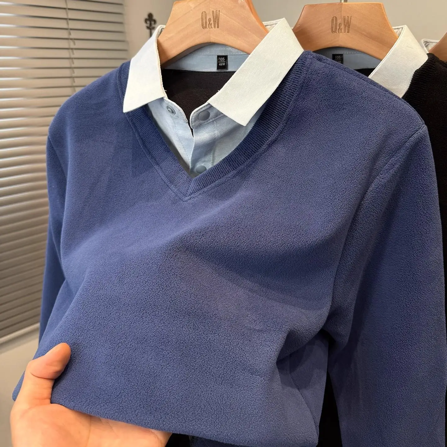 

Мужская зимняя толстовка Thiened Fce с воротником-стойкой, имитация двухслойной одежды, для мужчин среднего и молодого возраста, с V-образным вырезом, для ношения под одеждой