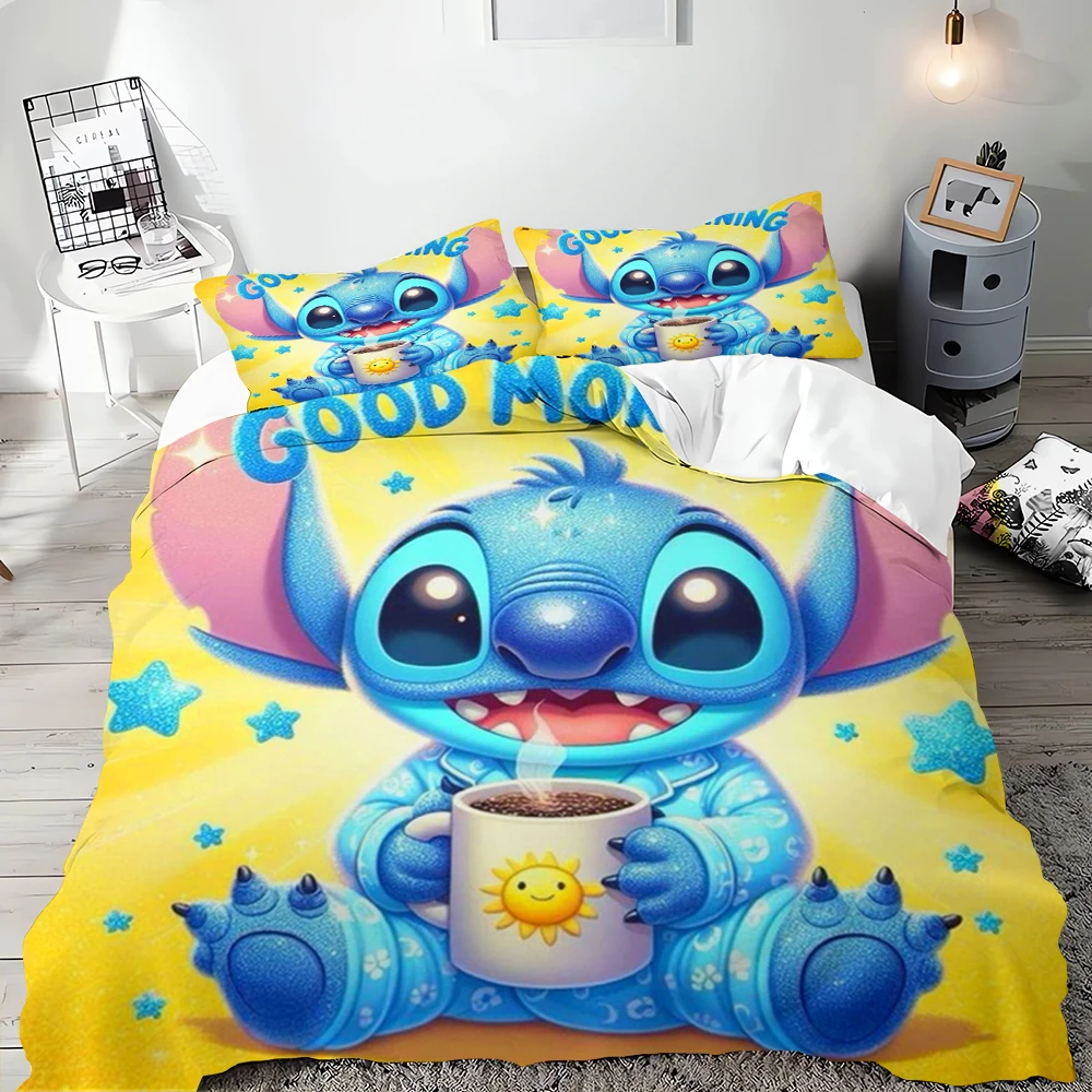 Stitch Poszwa na kołdrę Anime Cartoon 3d Kolorowy nadruk Pełnowymiarowy zestaw pościeli z poszewką na kołdrę Dekoracja sypialni