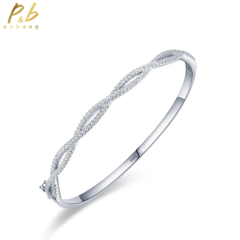 

PuBang Fine Jewelry Solid 925 Sterling Silver High Carbon Diamond Cross Bracelet for Women Engagement Wedding Gift Free Shipping