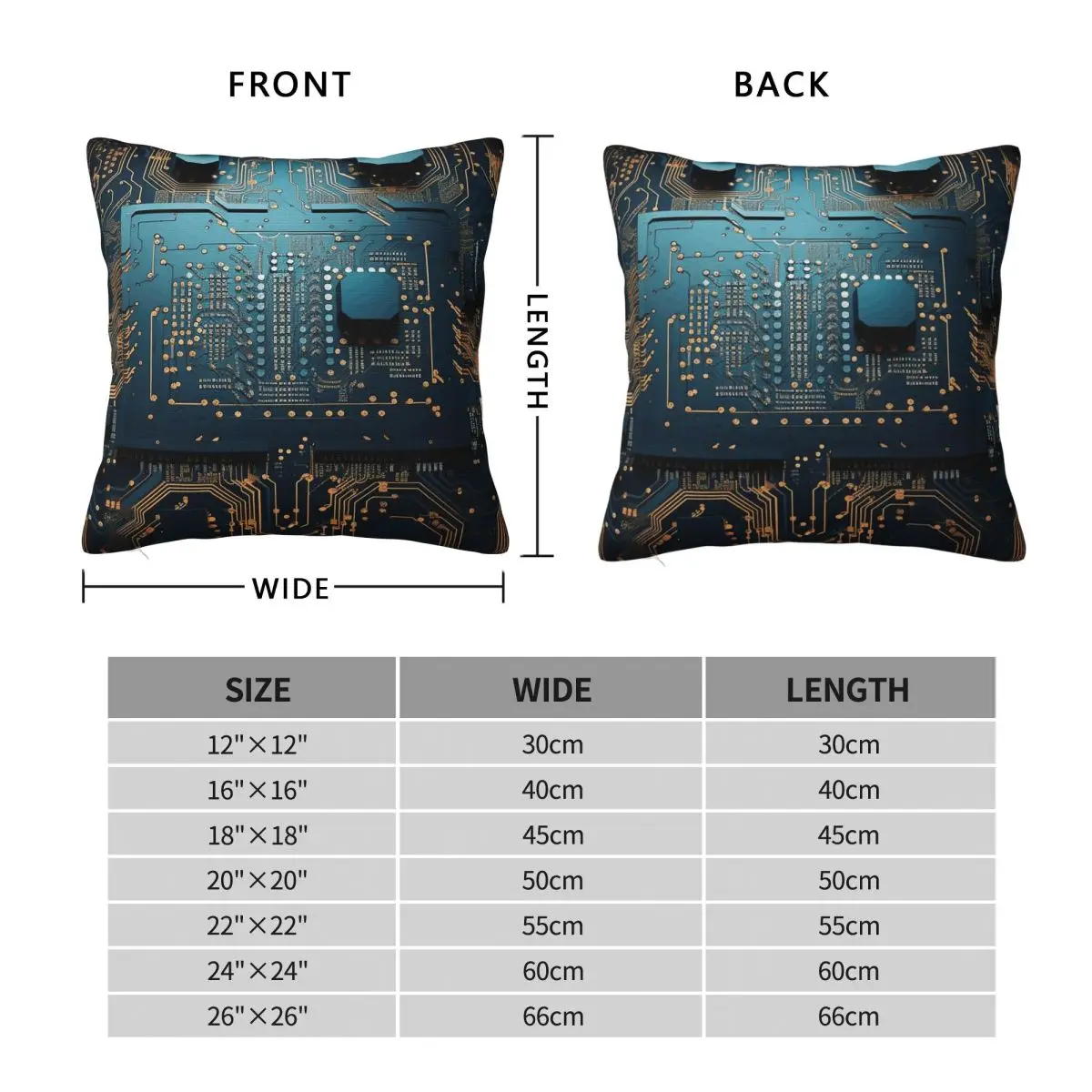 Blue Cpu Circuit Board Computer Square Pillowcase Polyester Linen Velvet Pattern Zip Decorative Bed Cushion Cover