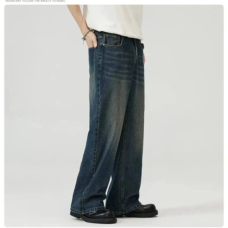 American Retro Washed Loose Straight Jeans Men's Loose Fashion Pants Gradient Pockets Korean Version