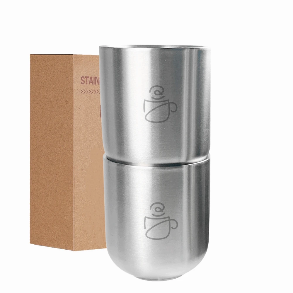 

Set of 2 Mugs 280ml Stainless Steel Insulated Metal Cups Double Wall Tumbler Water Cup 9oz for Home Restaurant Party