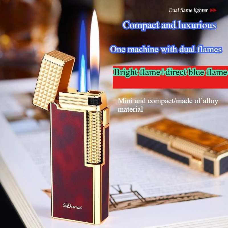 Good New Narrow Version Gas Lighter, Dual Flame Switching, Exquisite and Compact, Metal, Grinding Wheel, Gift for Men and Women