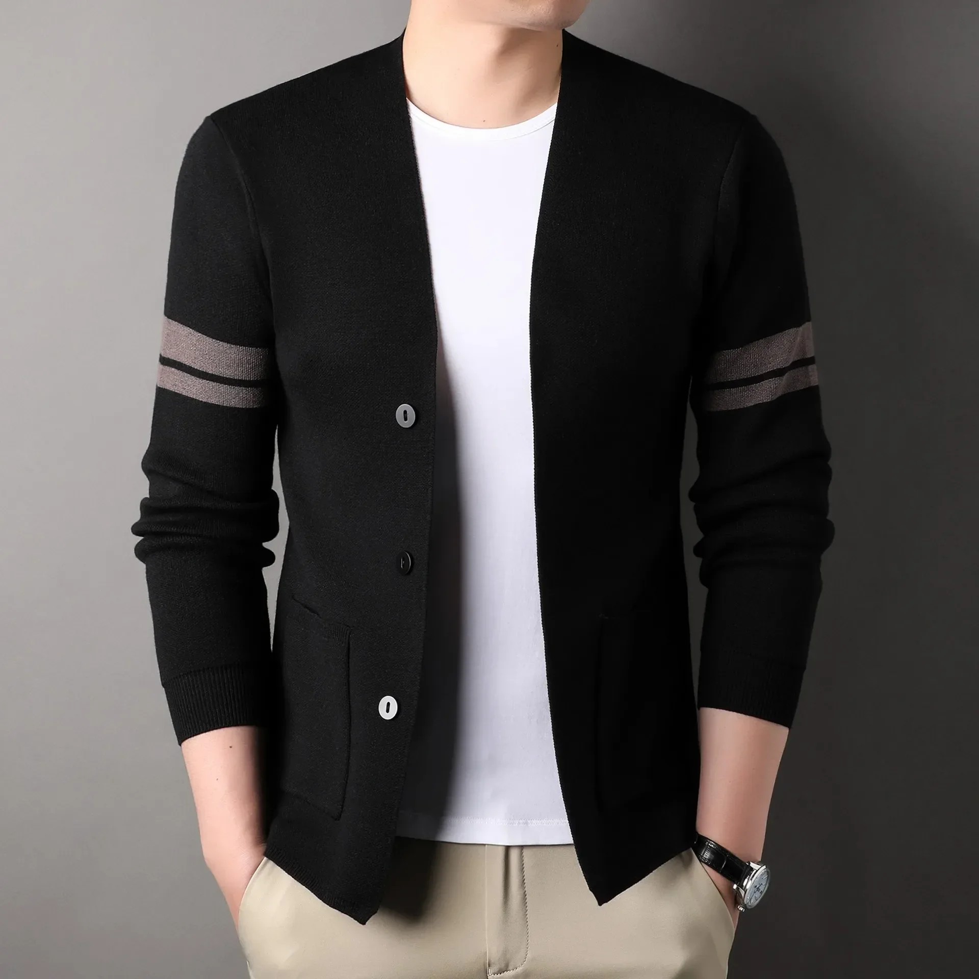 

Knitted Cardigan for Men Thin Style 2024 Spring and Autumn Casual for Young and Middle-aged Shawl Sweater for Outer Wear, Woolen