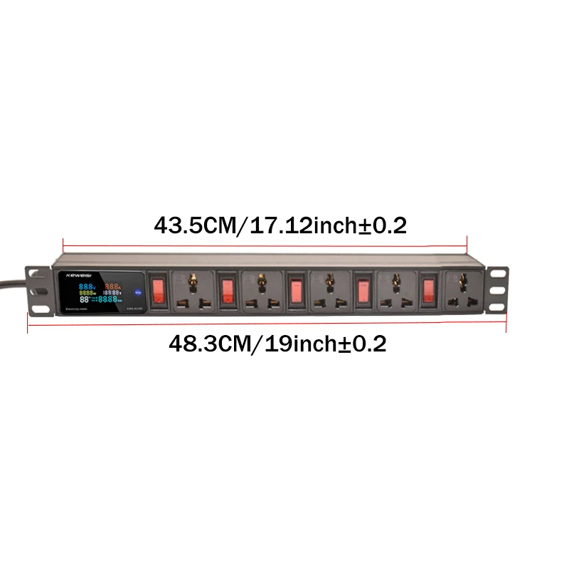 19inch PDU Power Strip Independent Switch 5ON/OFF 5Ways Universal Socket Power Distribution Unit 1U Cabinet Rack Mount