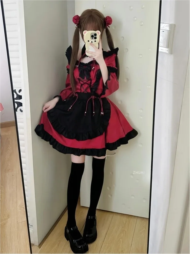 

Halloween servant costume Magic black and red Gothic Chinese-style long-sleeved dress