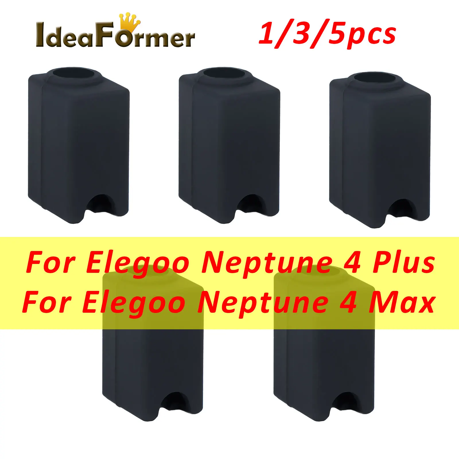 Silikonowe skarpetki 1/3/5PC do Elegoo Neptune 4 Plus Osłona bloku grzejnika Hotend Etui termoizolacyjne do Neptune 4 Max, kolor czarny