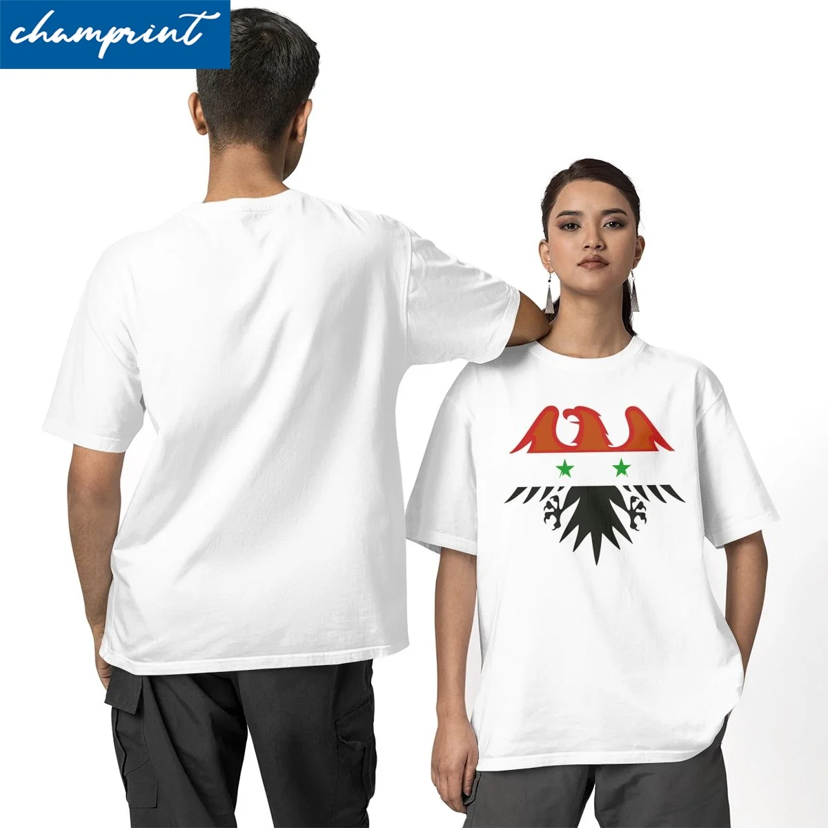 

Мужские и женские футболки с символом орла Сирии, хлопковая одежда с сирийским флагом, потрясающие футболки с круглым вырезом и короткими рукавами, футболка больших размеров