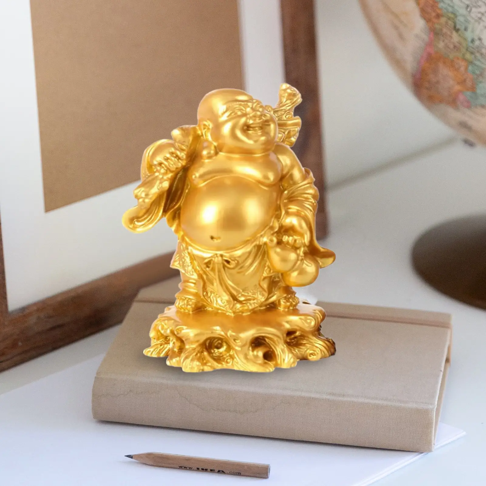 Laughing Buddha Statue Feng Shui Decor Laughing Buddha Statue Maitreya Figurine Carrying Money Bag Happy Buddha for Good Luck Sc